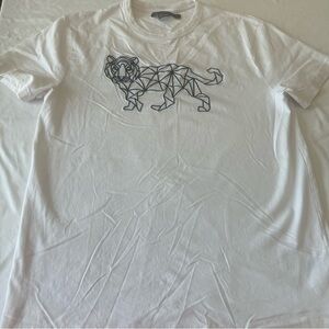 French Connection Geometric Lion Graphic T-Shirt White Crew Neck Tee Size Medium